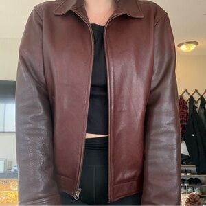 J. Crew Rich Brown Genuine Leather Jacket Men's Large 90's Classic Vintage